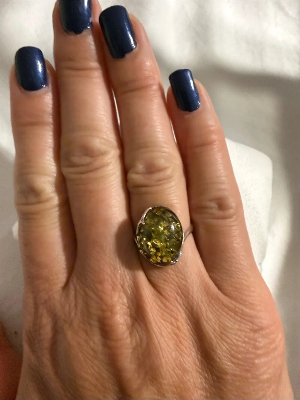 Sterling Silver Green Amber size 6